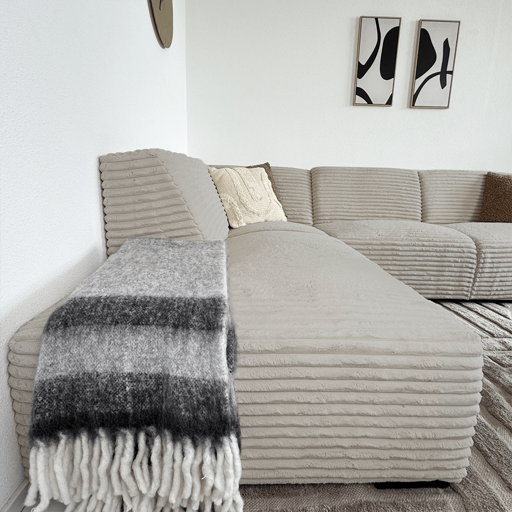 Sofas - Corner sofa beige super soft ribbed fabric Gavi - left - Dimehouse