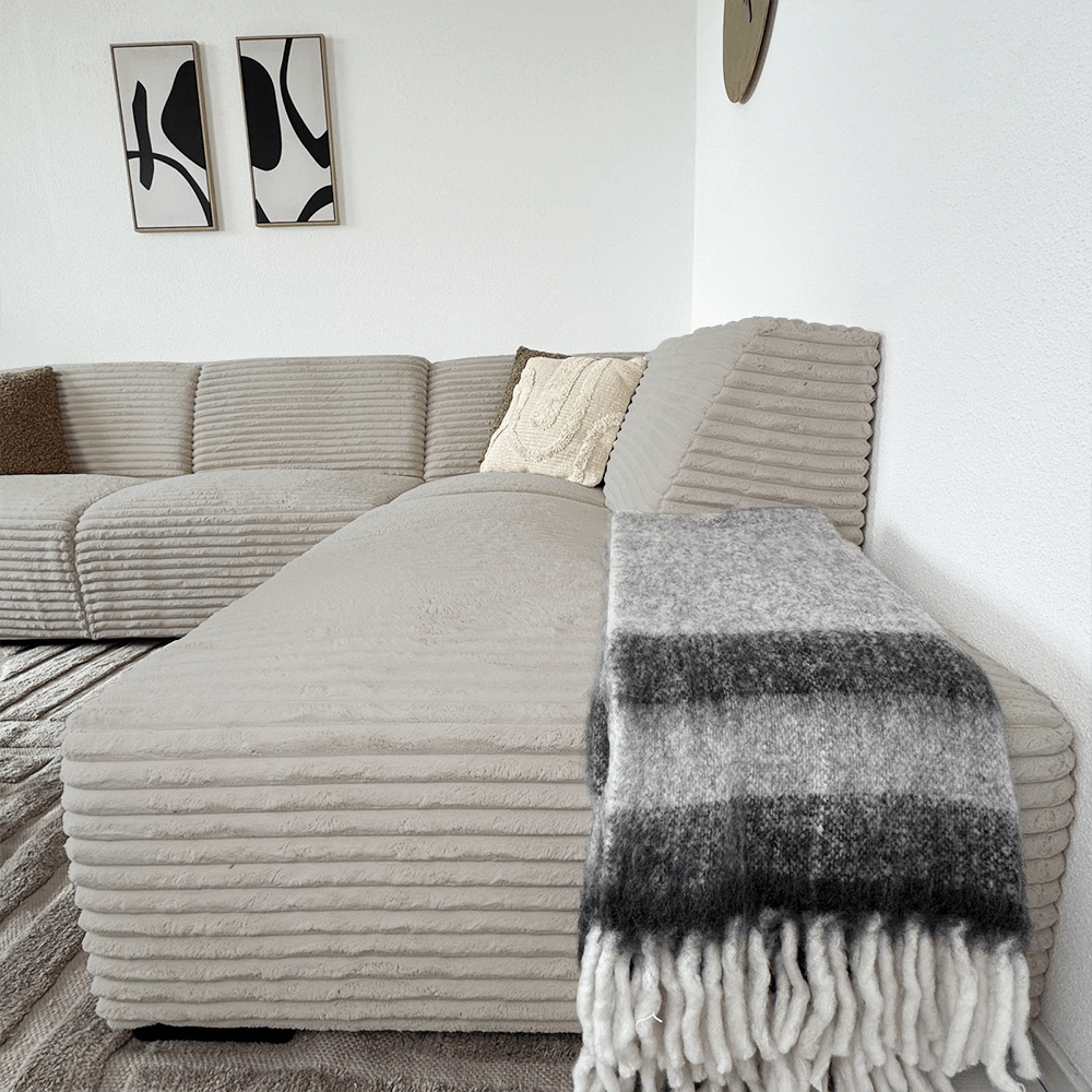 Sofas - Corner sofa beige super soft ribbed fabric Gavi - right - Dimehouse