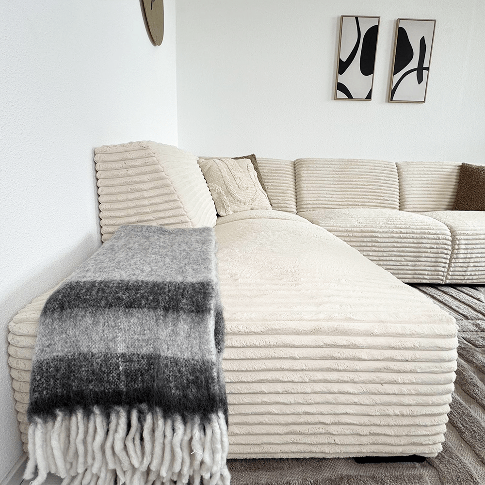 Sofas - Corner sofa cream super soft ribbed fabric Gavi - left - Dimehouse