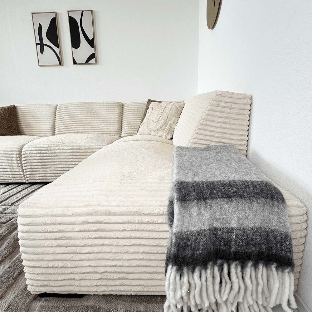 Sofas - Corner sofa cream super soft ribbed fabric Gavi - right - Dimehouse