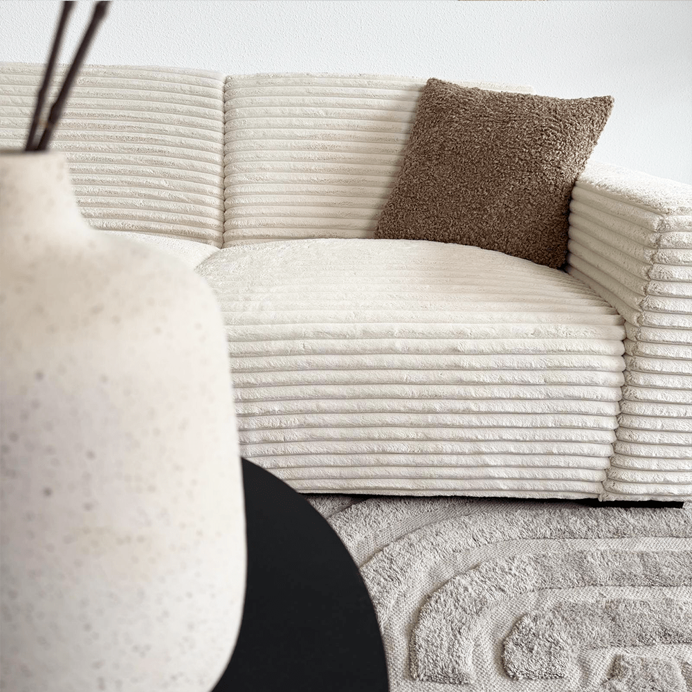 Sofas - Corner sofa cream super soft ribbed fabric Gavi - left - Dimehouse