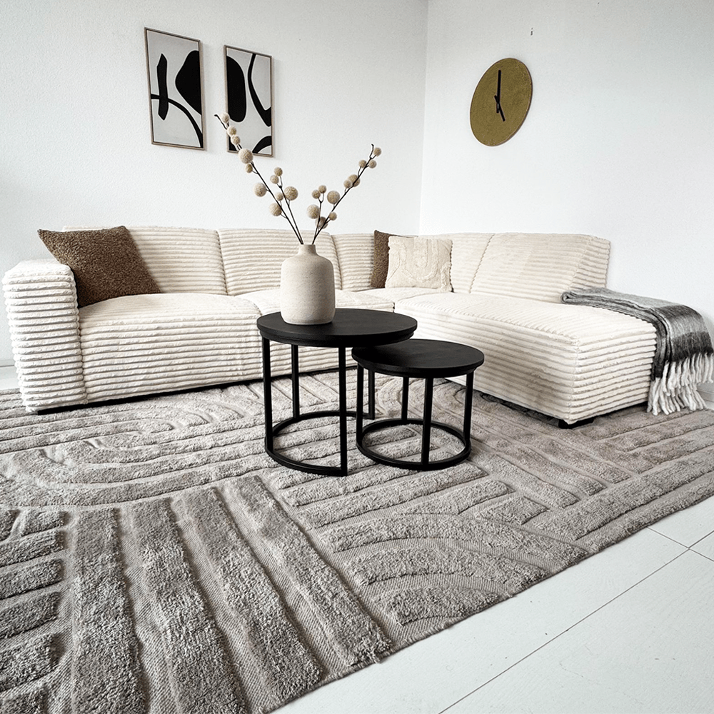 Sofas - Corner sofa cream super soft ribbed fabric Gavi - right - Dimehouse