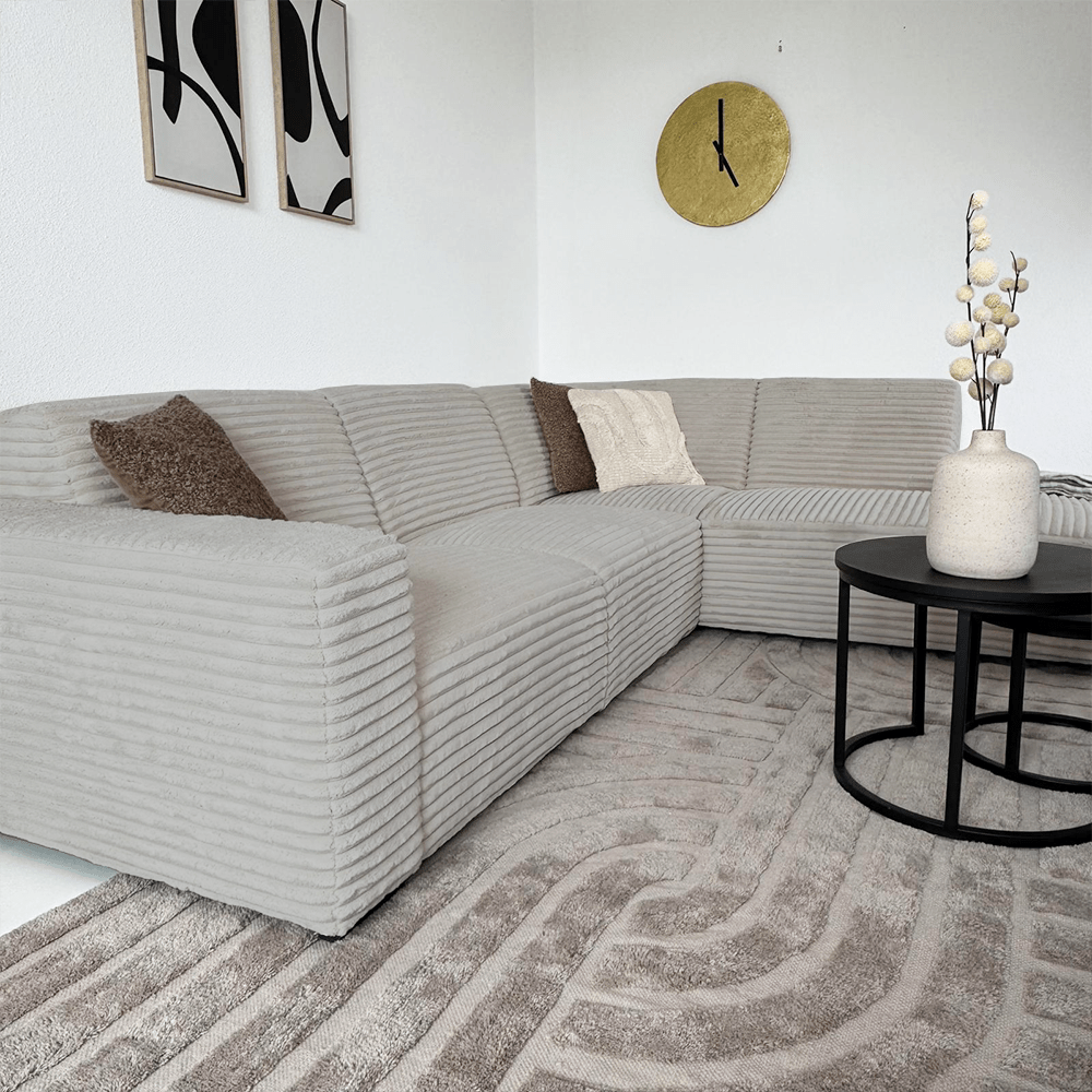 Sofas - Corner sofa beige super soft ribbed fabric Gavi - right - Dimehouse