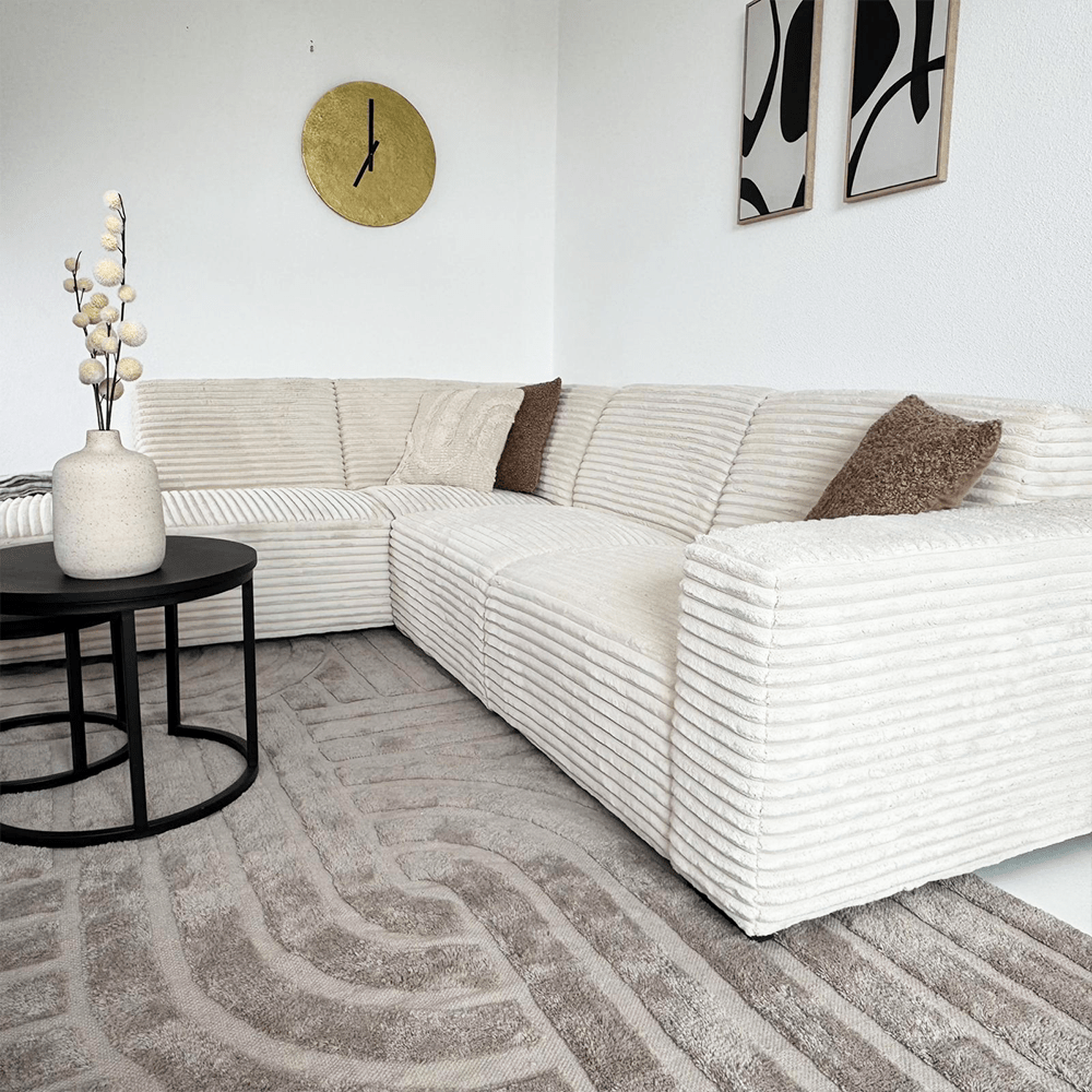 Sofas - Corner sofa cream super soft ribbed fabric Gavi - left - Dimehouse