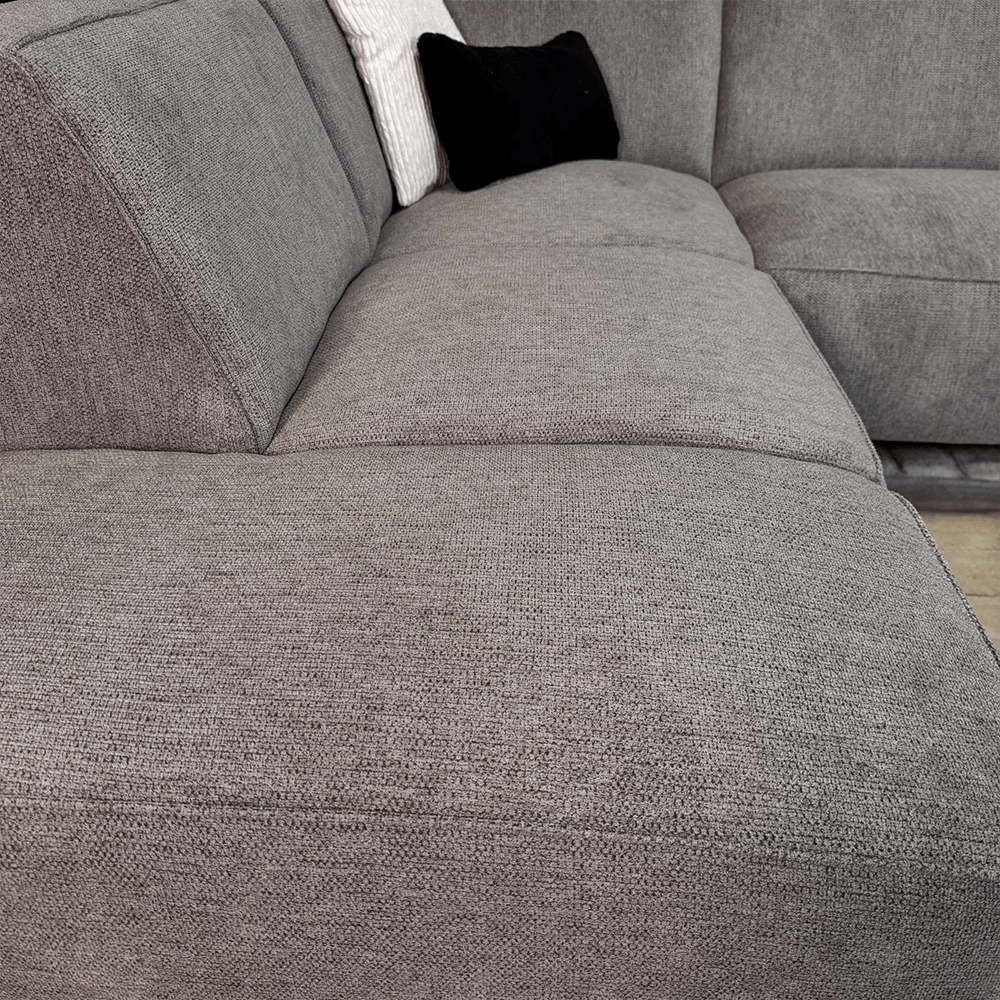 Sofas - Corner sofa taupe chenille mottled Ravi – right - Dimehouse