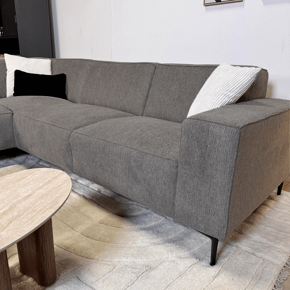 Sofas - Corner sofa taupe chenille mottled Ravi – left - Dimehouse