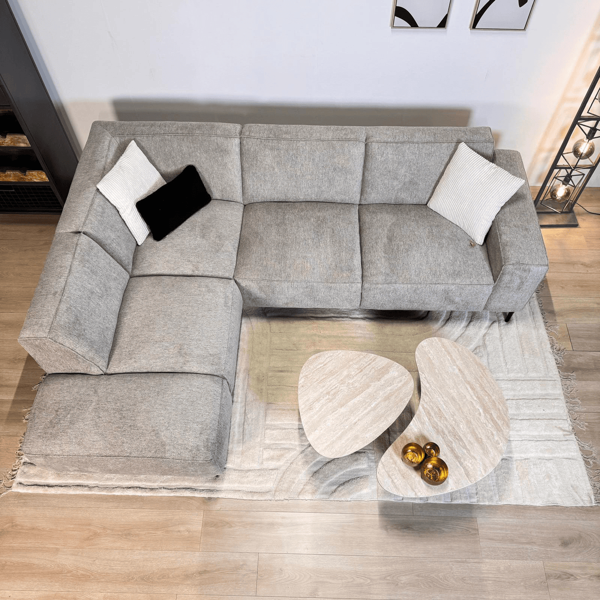 Sofas - Corner sofa gray chenille mottled Ravi – Left - Dimehouse