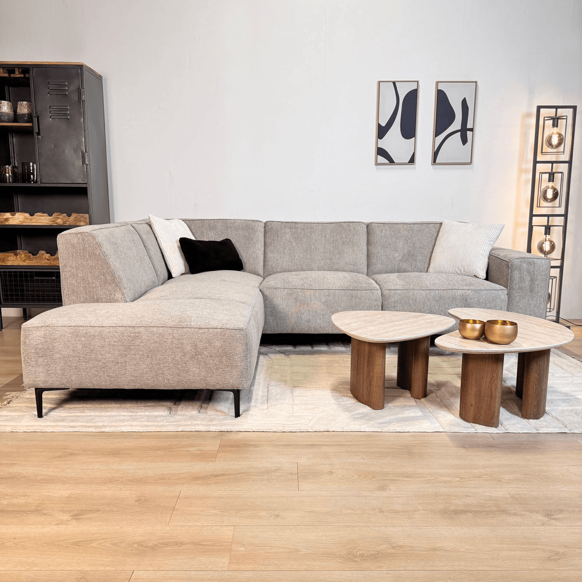 Sofas - Corner sofa gray chenille mottled Ravi – Left - Dimehouse