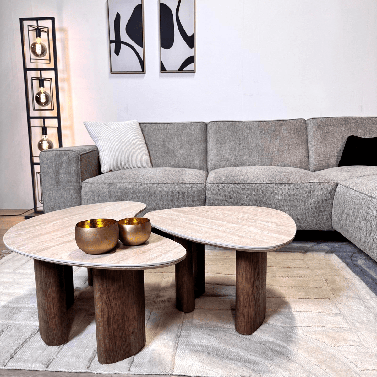 Sofas - Corner sofa gray chenille mottled Ravi – right - Dimehouse