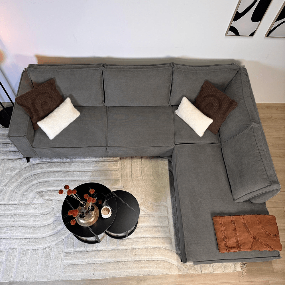 Sofas - Corner sofa with chaise longue anthracite chenille Yara - right - Dimehouse
