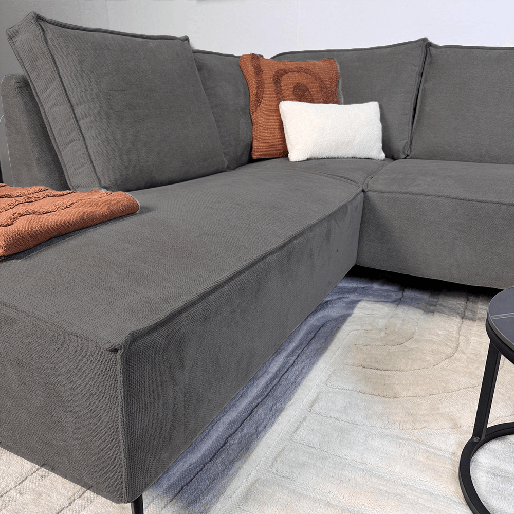 Sofas - Corner sofa with chaise longue anthracite chenille Yara - left - Dimehouse