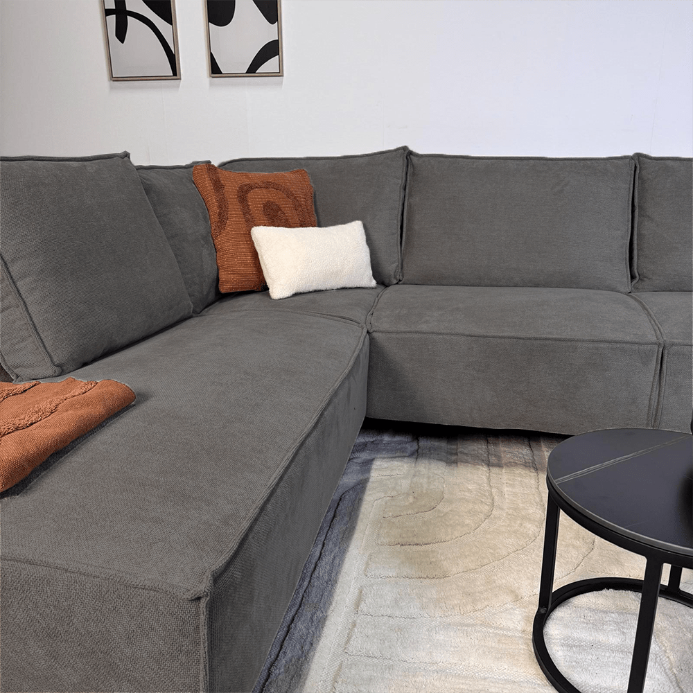 Sofas - Corner sofa with chaise longue anthracite chenille Yara - left - Dimehouse