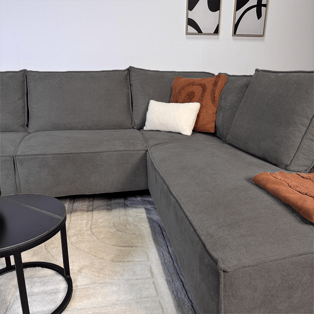 Sofas - Corner sofa with chaise longue anthracite chenille Yara - right - Dimehouse