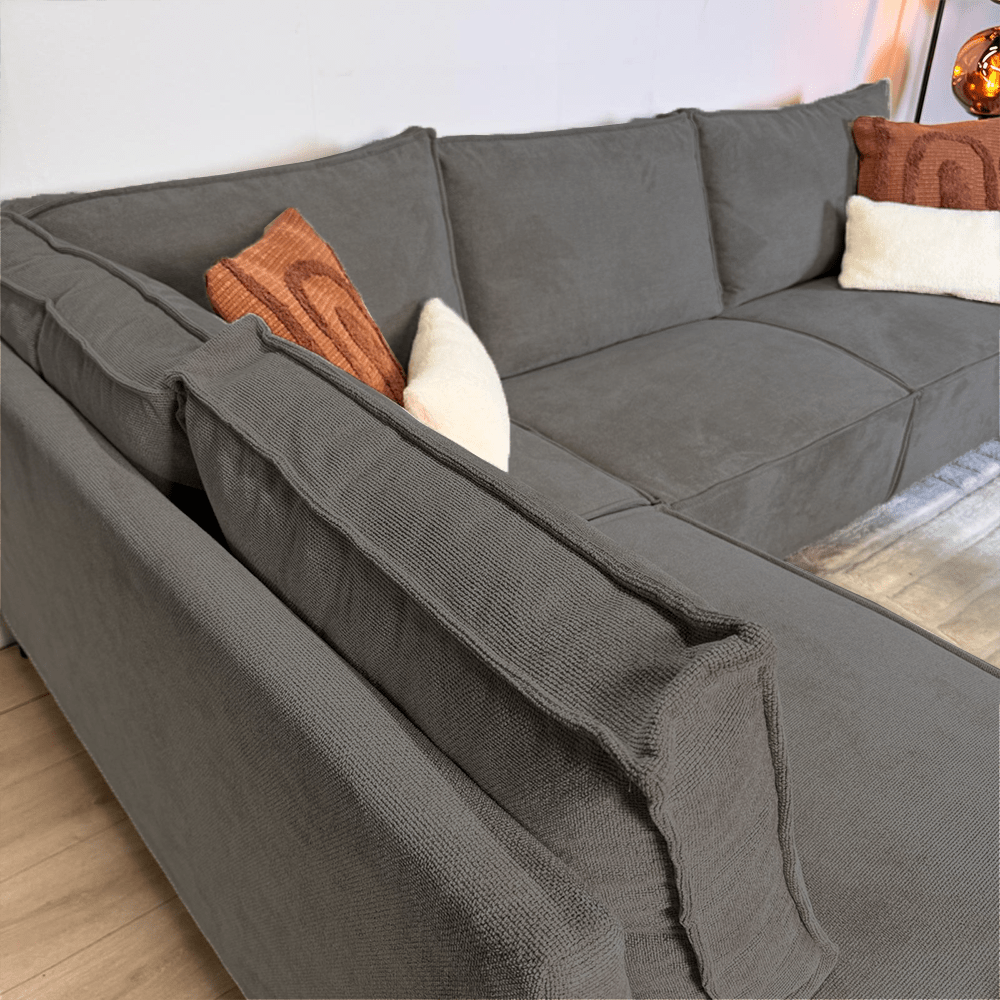 Sofas - Corner sofa with chaise longue anthracite chenille Yara - left - Dimehouse