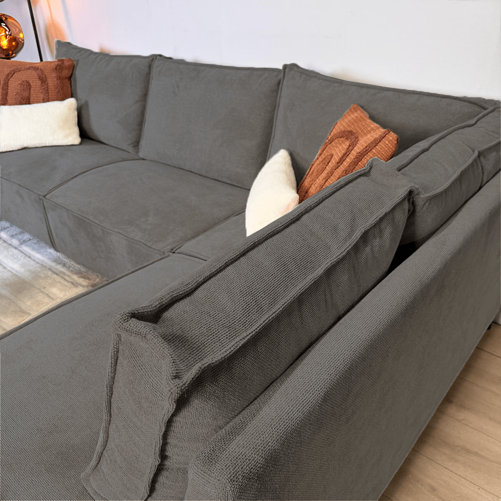 Sofas - Corner sofa with chaise longue anthracite chenille Yara - right - Dimehouse
