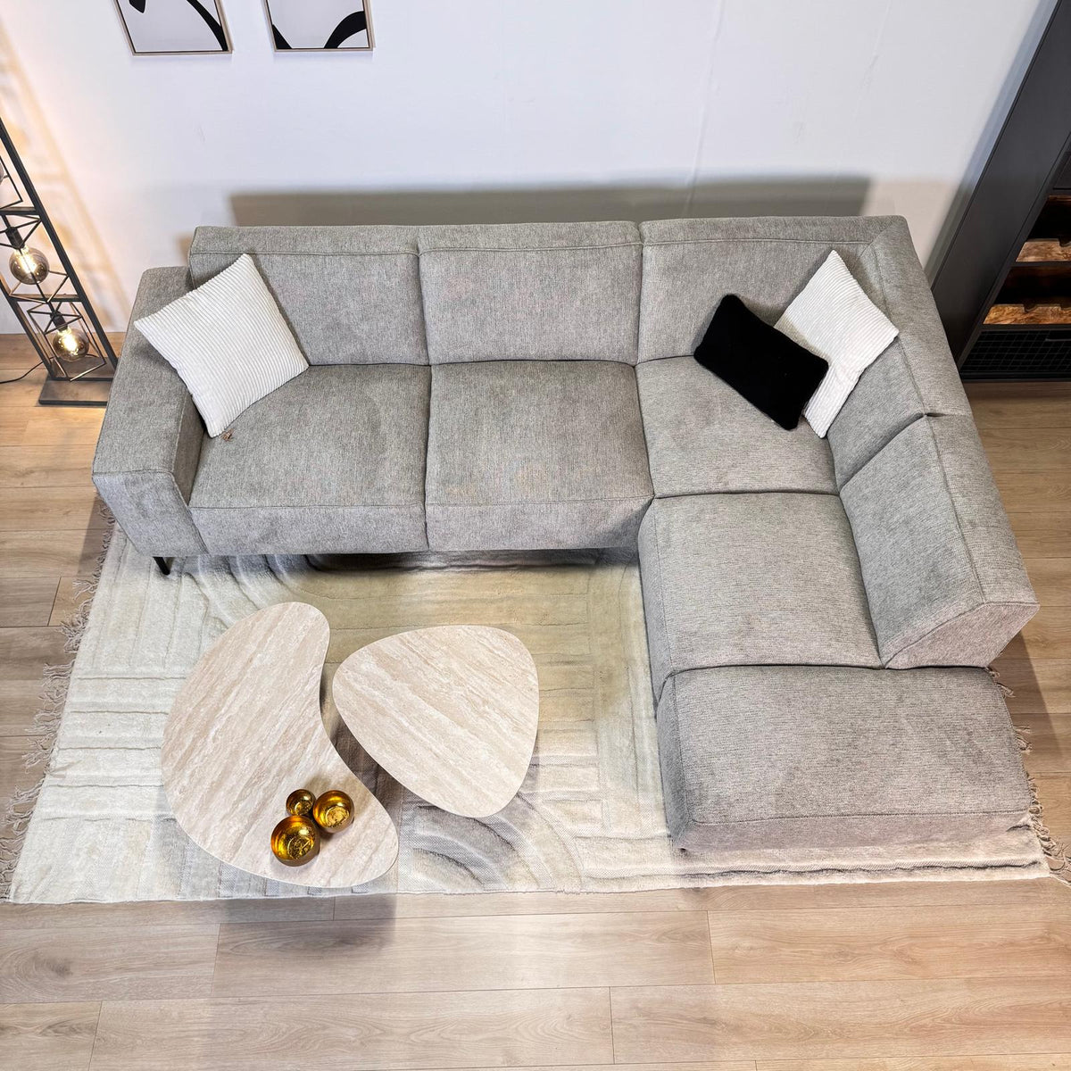 Sofas - Corner sofa gray chenille mottled Ravi – right - Dimehouse