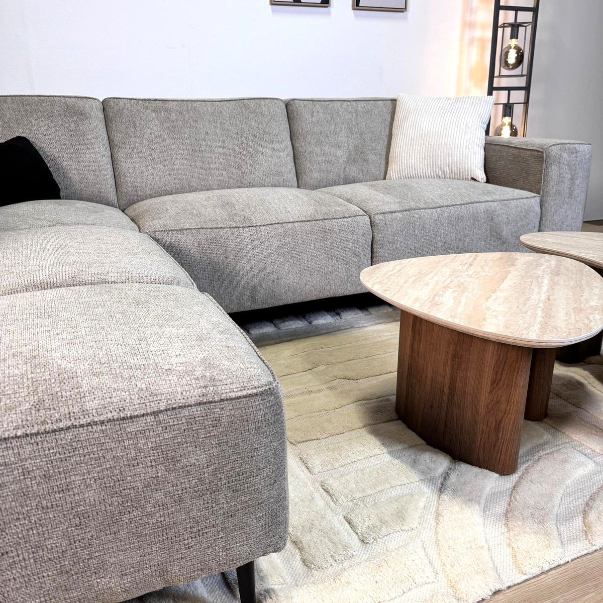 Sofas - Corner sofa gray chenille mottled Ravi – right - Dimehouse