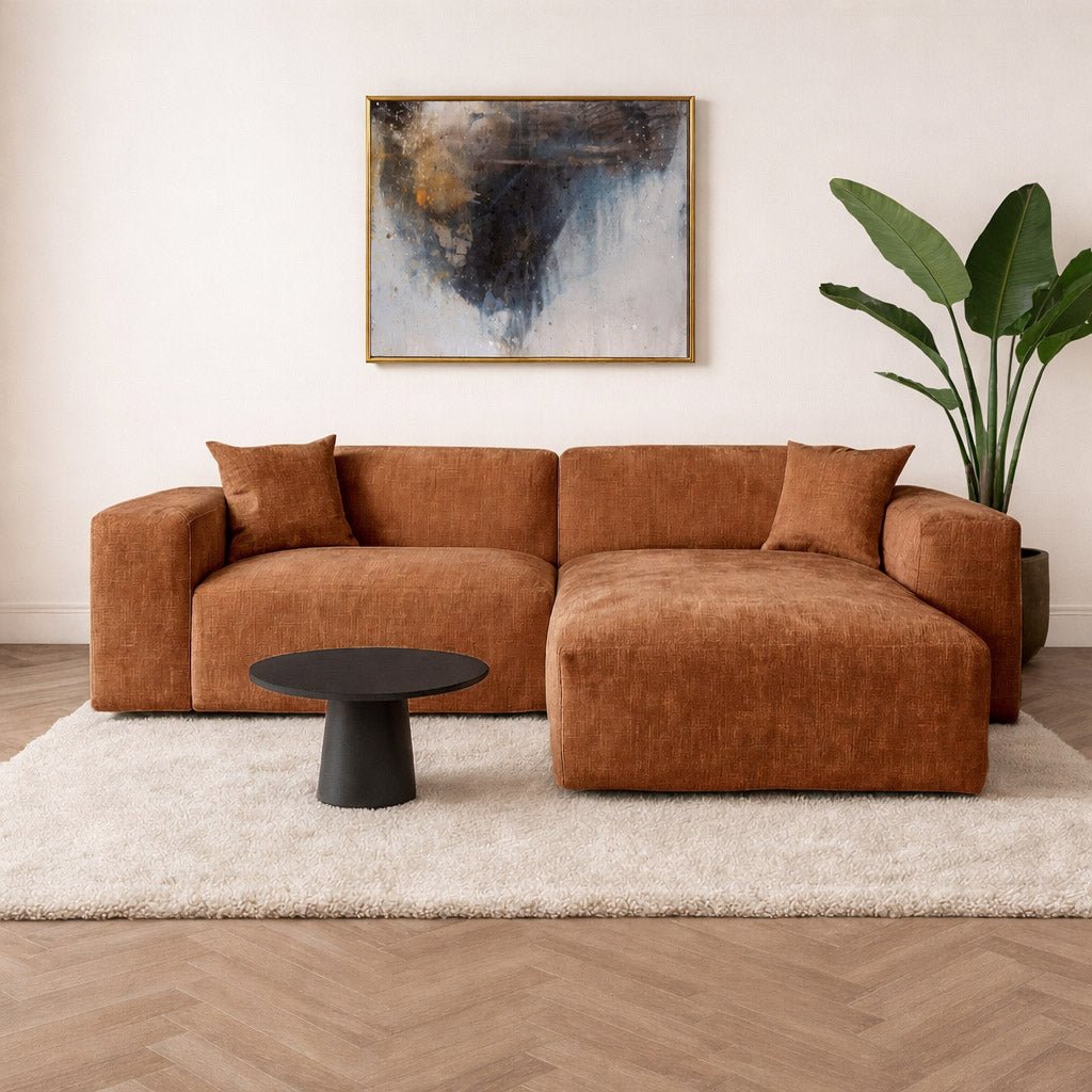 Sofas - Corner sofa copper chenille Wayne 264 cm - corner can be mounted left and right - Dimehouse
