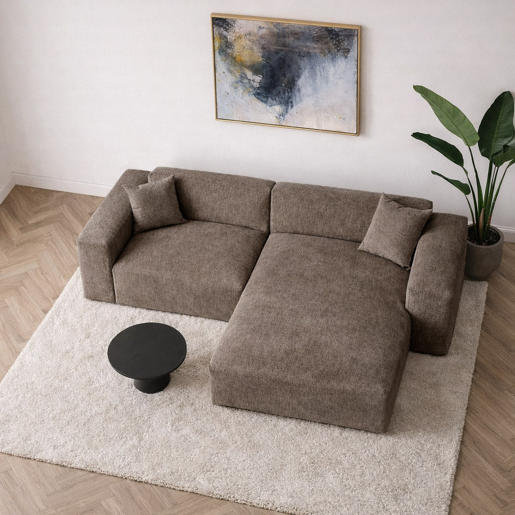 Sofas - Corner sofa taupe chenille Wayne 264 cm - corner can be mounted left and right - Dimehouse