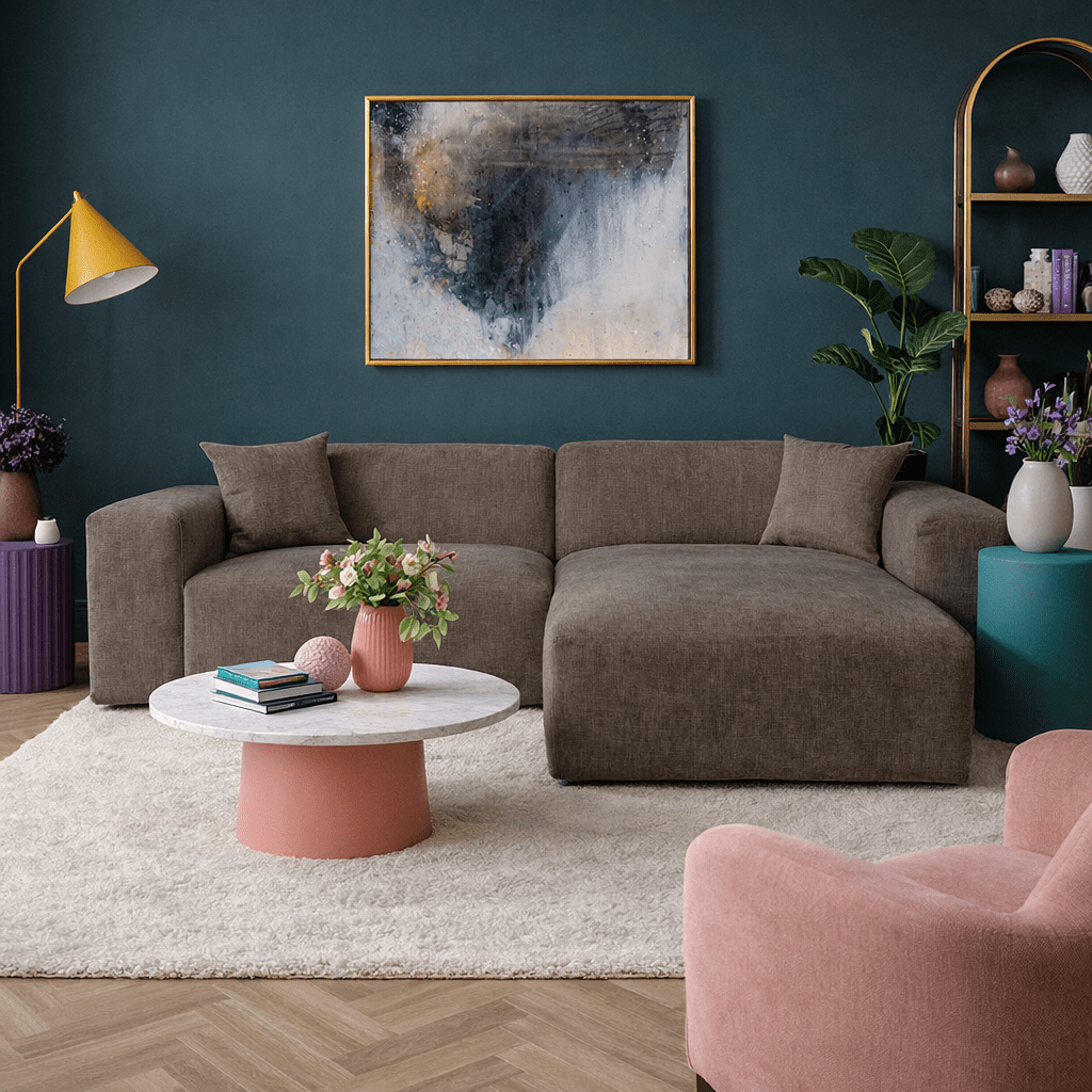 Sofas - Corner sofa taupe chenille Wayne 264 cm - corner can be mounted left and right - Dimehouse