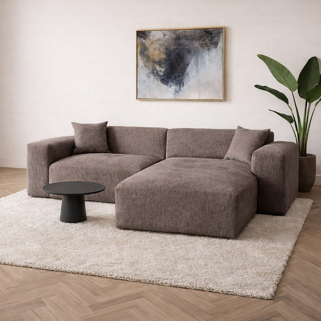 Sofas - Corner sofa taupe chenille Wayne 264 cm - corner can be mounted left and right - Dimehouse