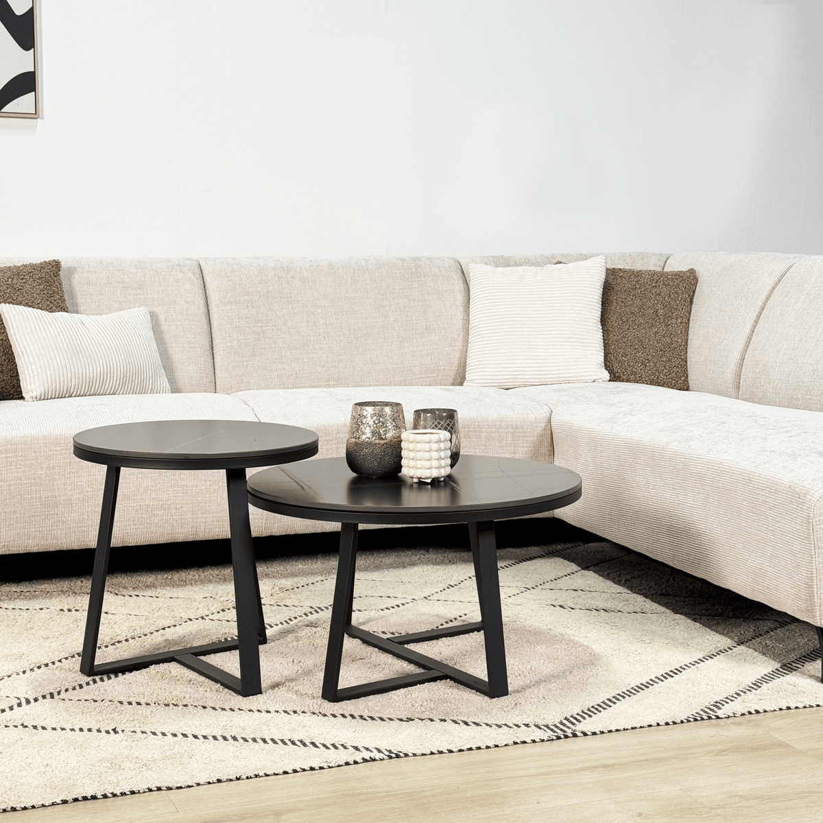 Sofas - Corner sofa with chaise longue beige chenille fabric Manon - right - Dimehouse