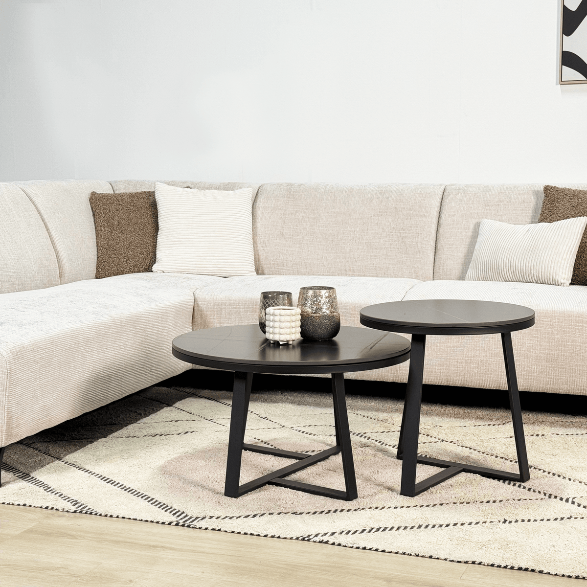 Sofas - Corner sofa with chaise longue beige chenille fabric Manon - left - Dimehouse