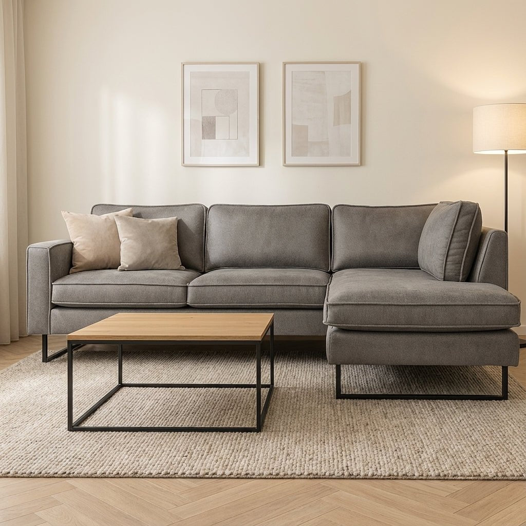 Corner sofa gray microfibre Tulin - right mood photo in modern interior