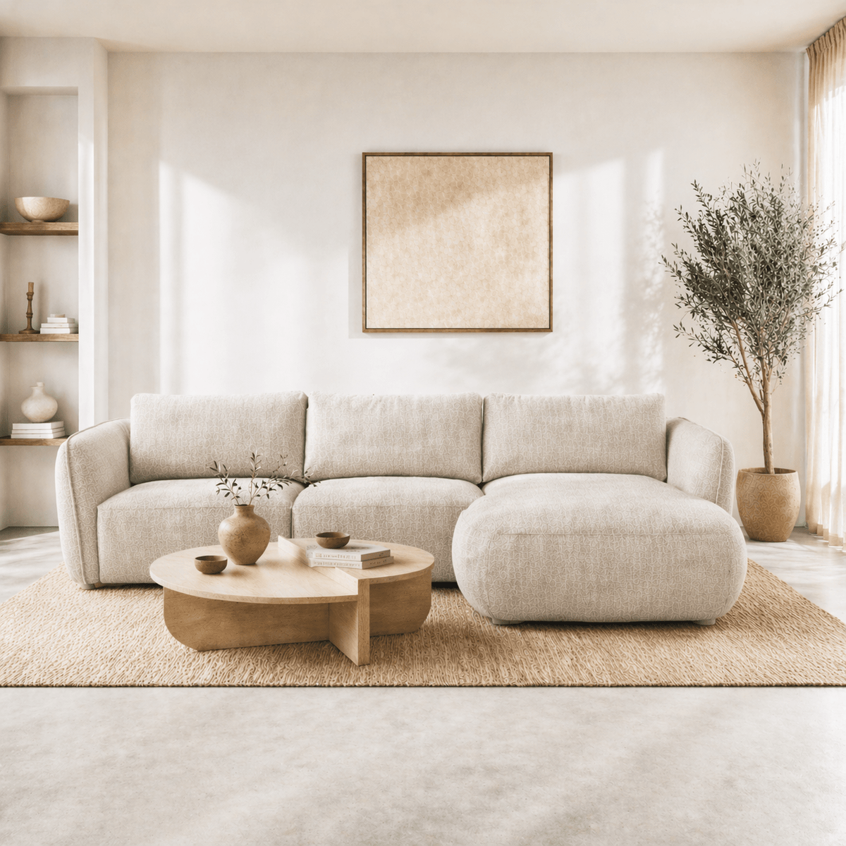 Sofas - Corner sofa round longue beige velvet textured fabric Dwayne - right - Dimehouse