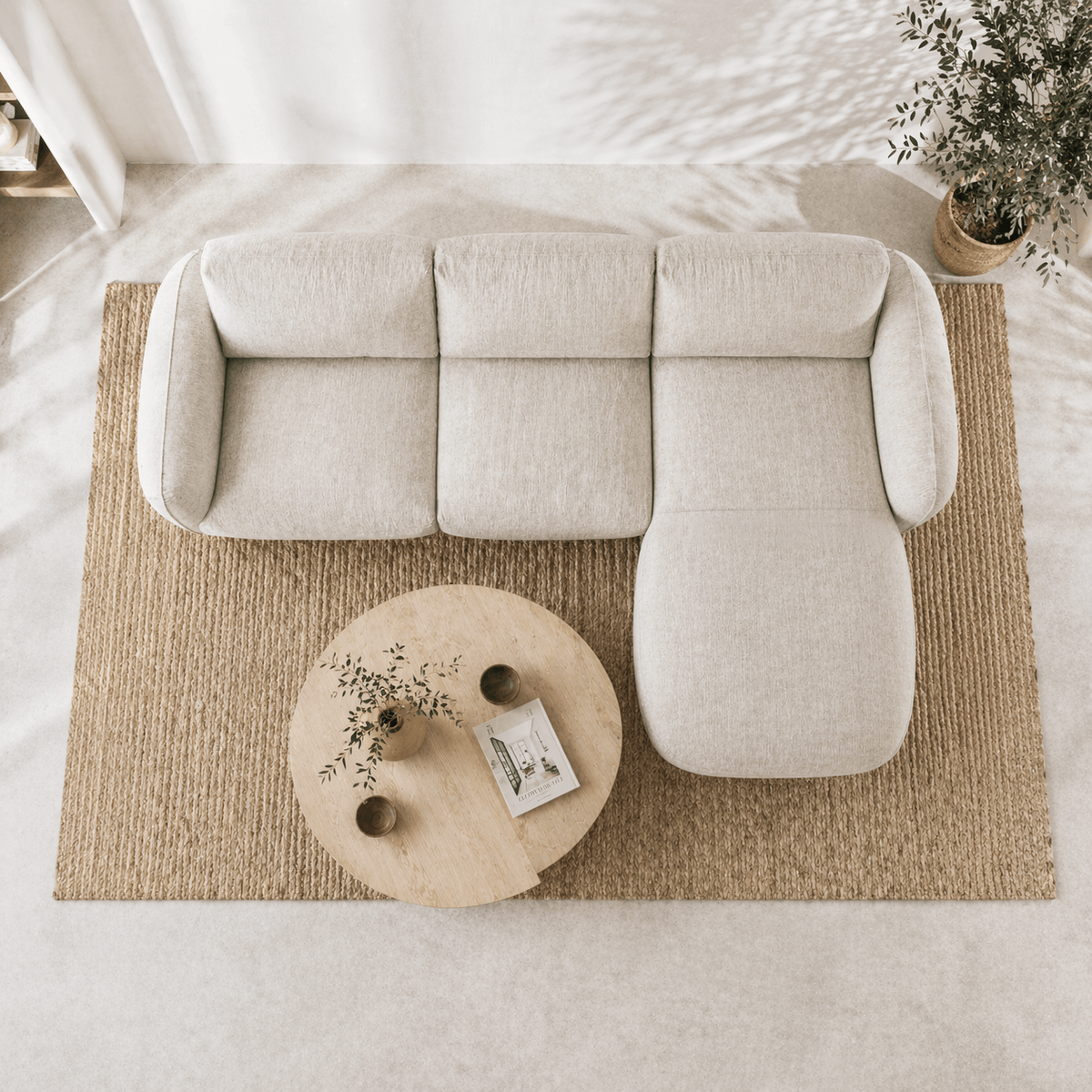 Sofas - Corner sofa round longue beige velvet textured fabric Dwayne - right - Dimehouse