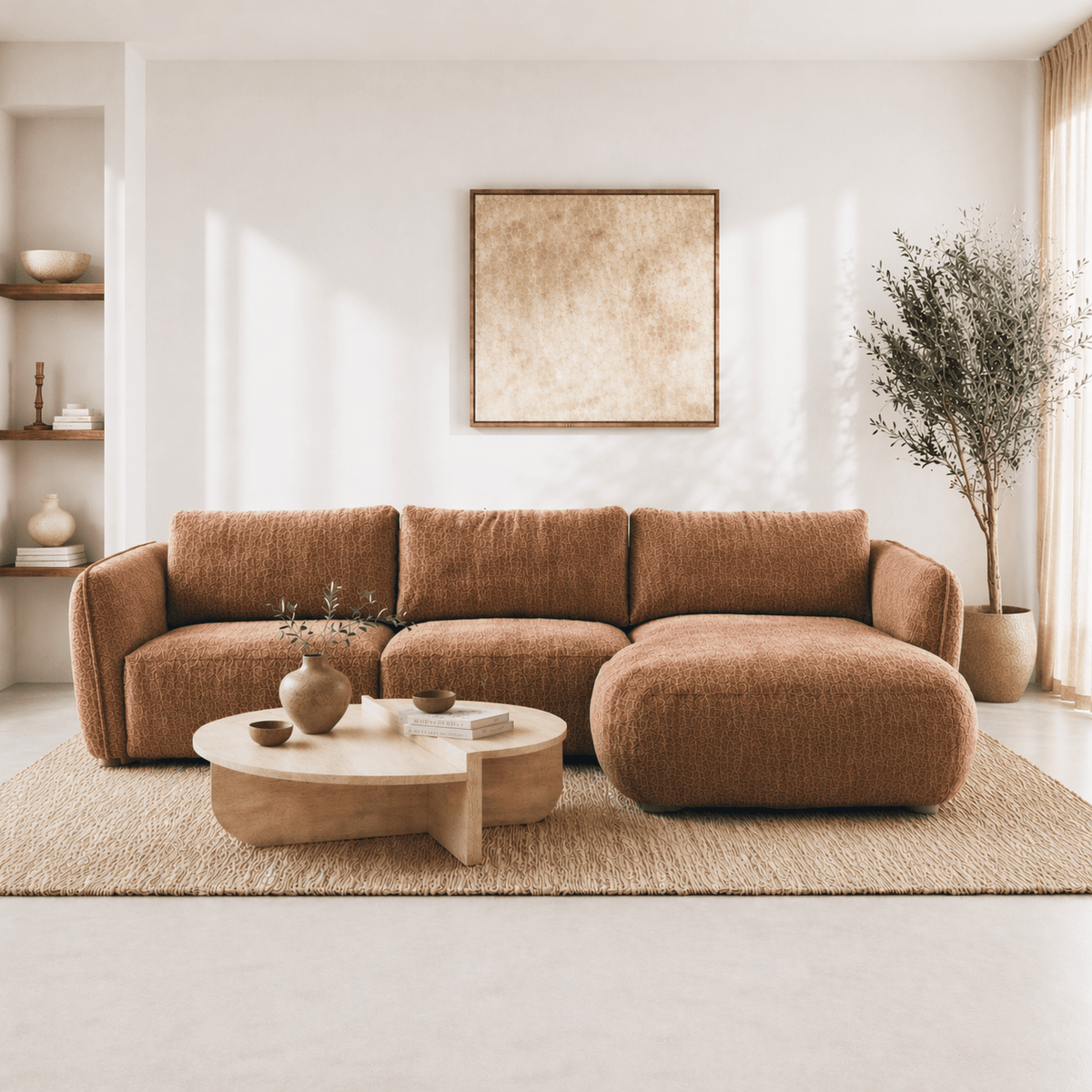 Sofas - Corner sofa round longue copper velvet textured fabric Dwayne - right - Dimehouse