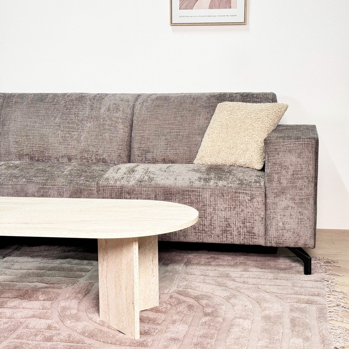 Sofas - Corner sofa with chaise longue taupe chenille fabric Manon - left - Dimehouse