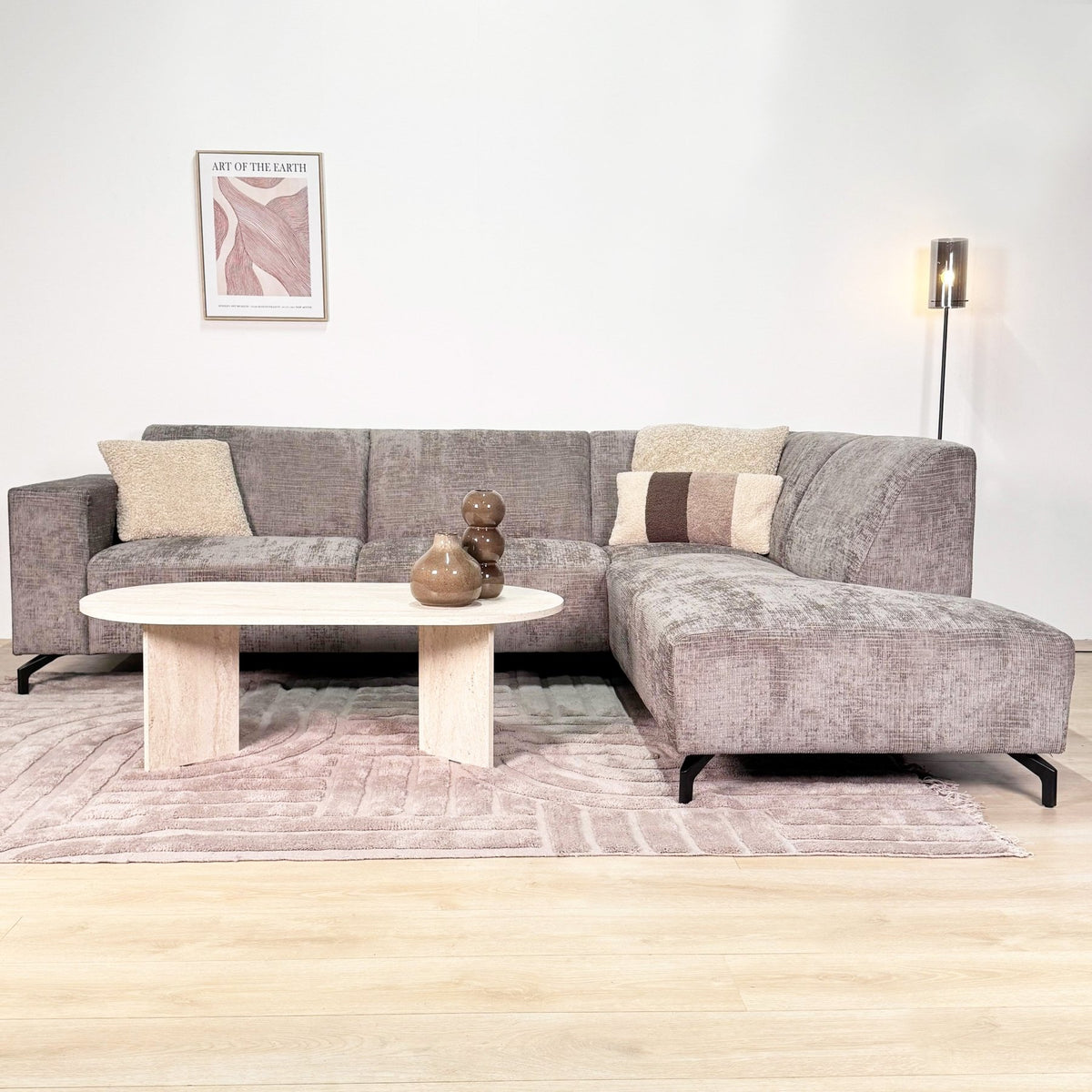 Sofas - Corner sofa with chaise longue taupe chenille fabric Manon - right - Dimehouse