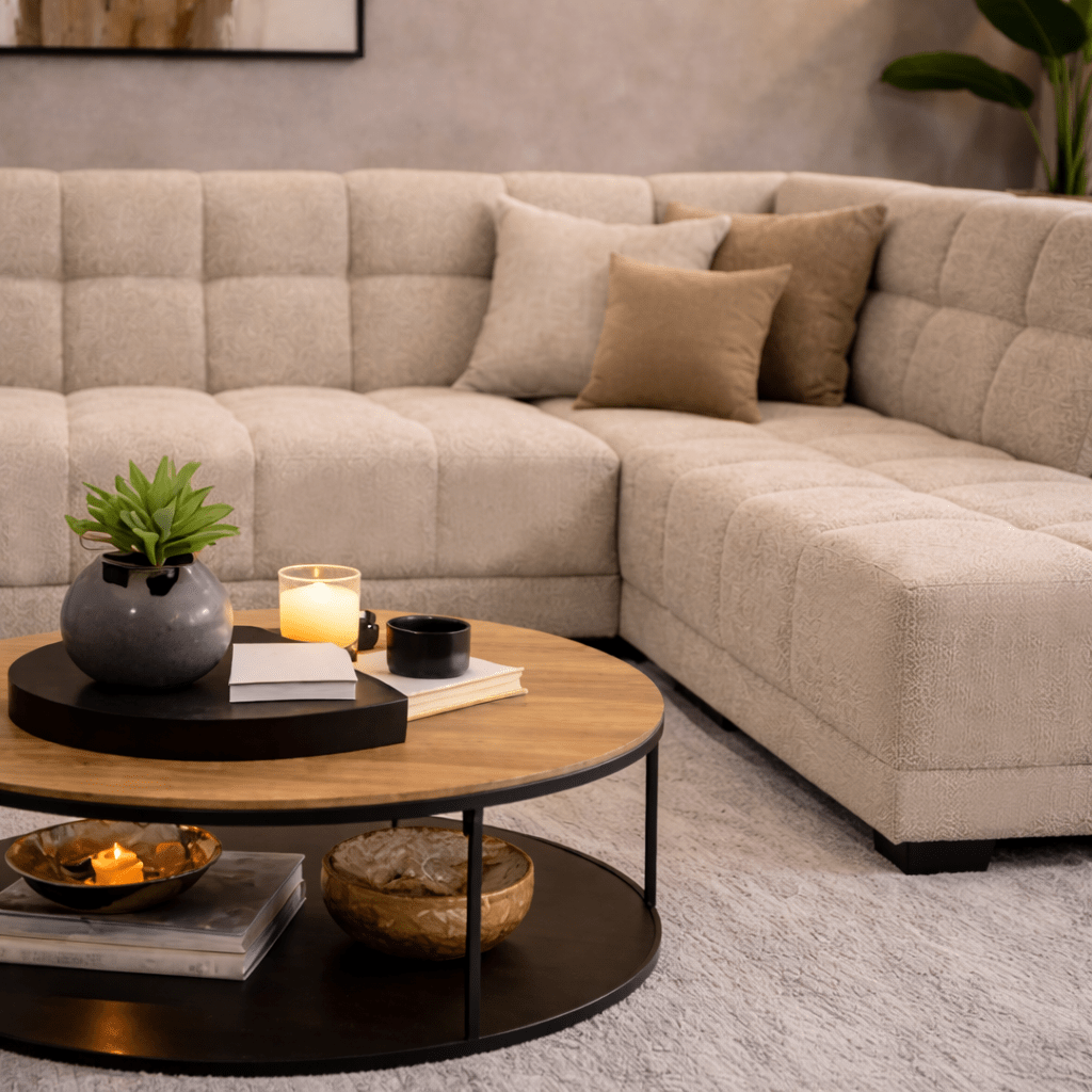 Sofas - Corner sofa with lounge beige bouclé fabric Nova - right - Dimehouse
