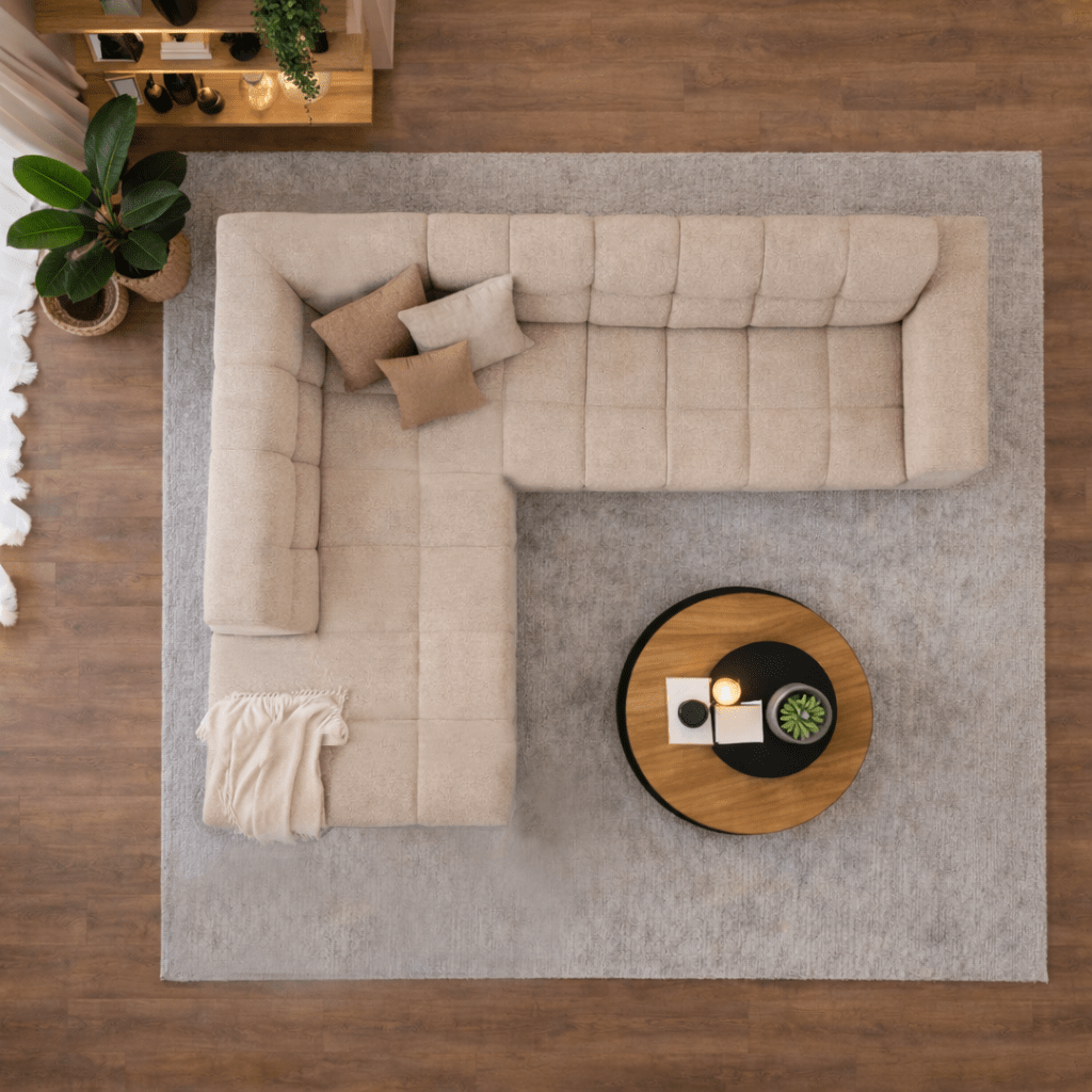 Sofas - Corner sofa with lounge beige bouclé fabric Nova - left - Dimehouse