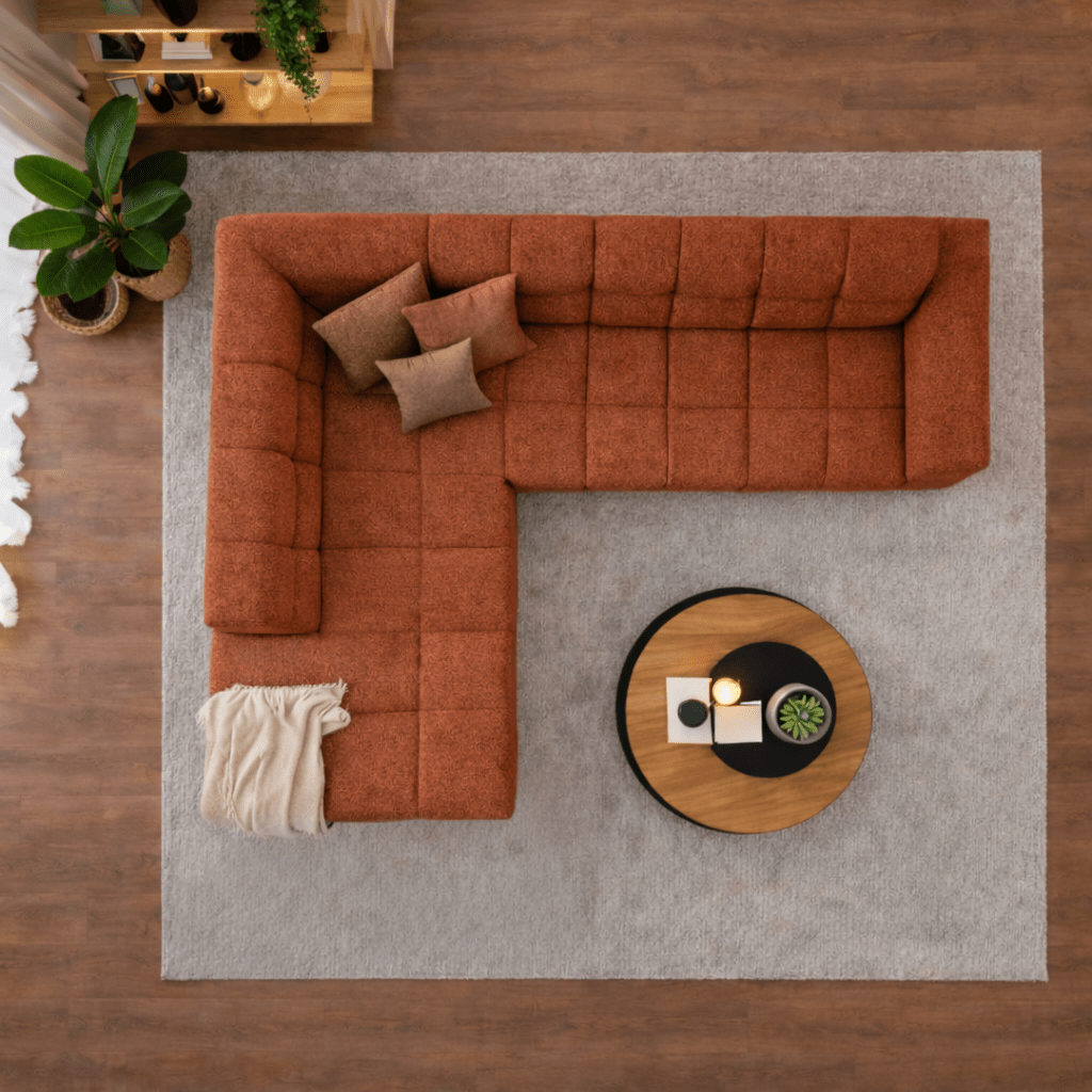 Sofas - Corner sofa with lounge copper bouclé fabric Nova - left - Dimehouse