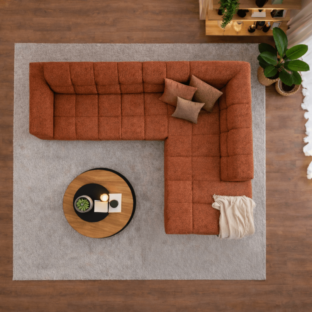 Sofas - Corner sofa with lounge copper bouclé fabric Nova - right - Dimehouse