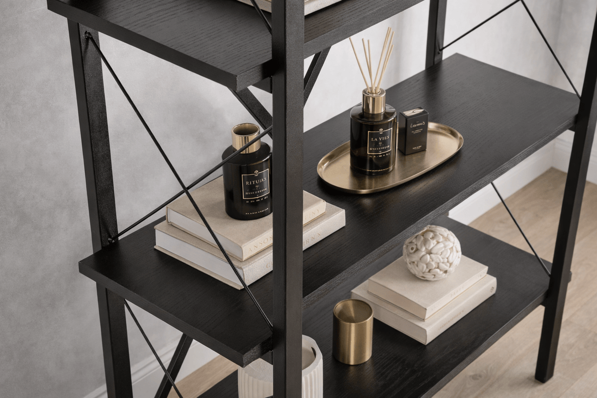 Bookcases - Industrial bookcase black melamine Ely - Black Frame - 180x90 cm - Dimehouse