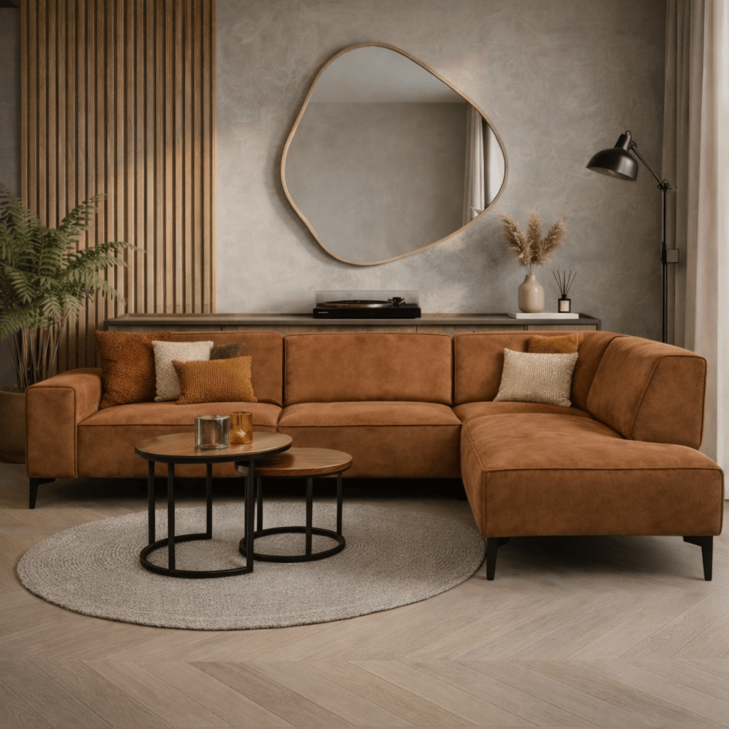 Sofas - Industrial corner sofa cognac eco - leather Brisbane - right - Dimehouse