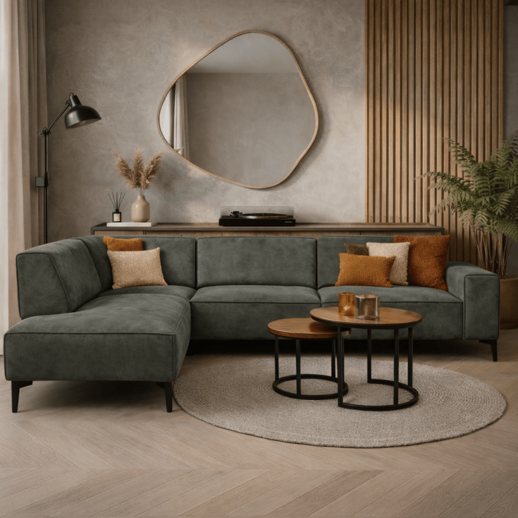 Sofas - Industrial corner sofa olive green eco - leather Brisbane - left - Dimehouse