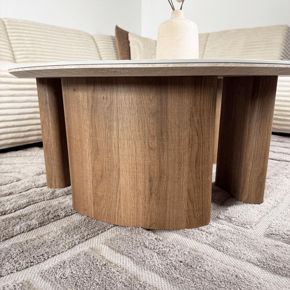 Coffee tables - Set of 2 organic coffee tables Jimi travertine top with walnut base - Japandi - Dimehouse