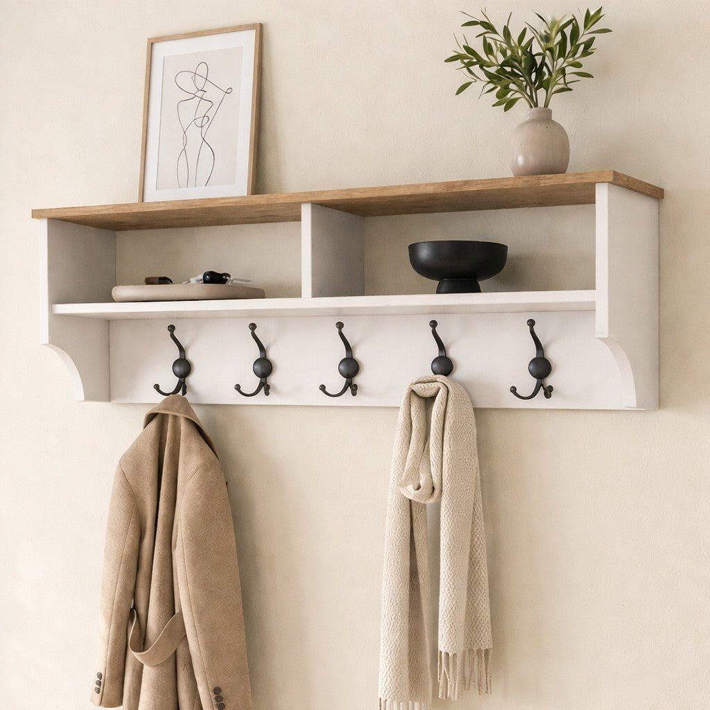 Furniture sets - Furniture set Coat rack - Shoe cabinet - White - Oak Melamine - Hally - Dimehouse