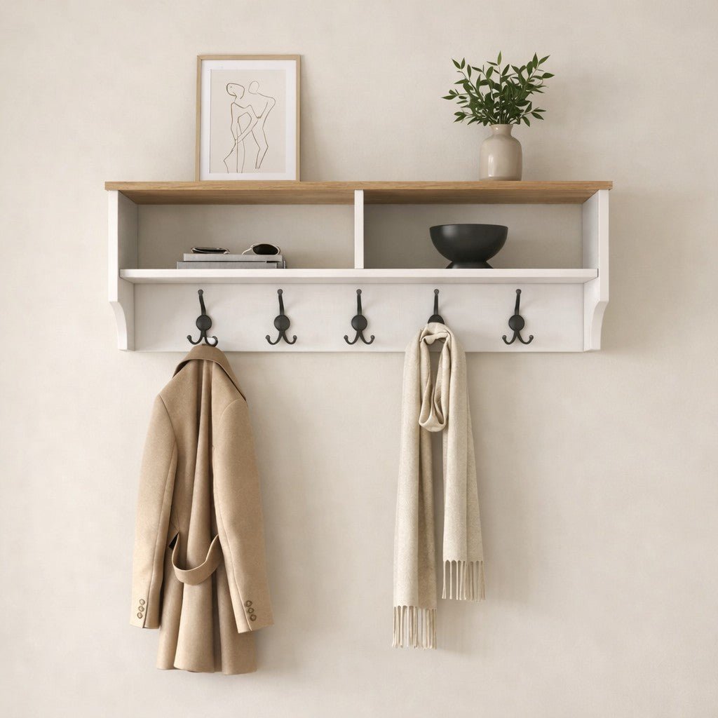 Furniture sets - Furniture set Coat rack - Shoe cabinet - White - Oak Melamine - Hally - Dimehouse