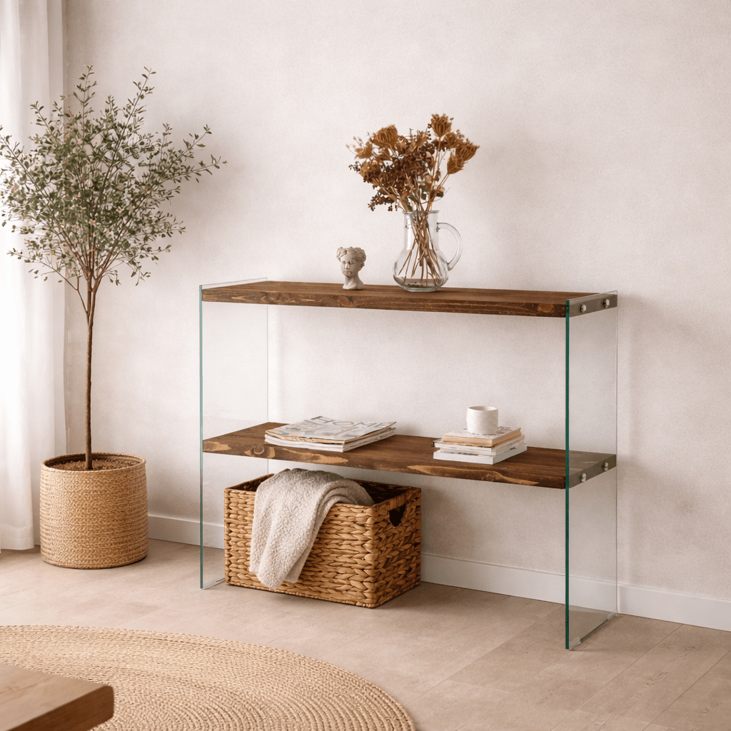 Dressing tables - Dressing table Solid Pine wood - Walnut color - 90x80x30 cm - Venedik - Dimehouse