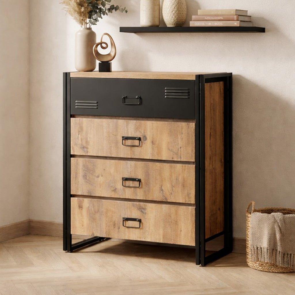 Chests of drawers - Chest of drawers Cosmo Atlantic Pine Black Melamine - Dimehouse