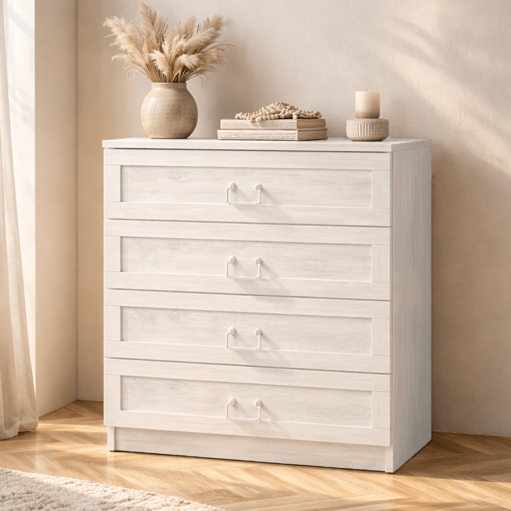 Chests of drawers - Chest of drawers Bare White Melamine 72x42x77 cm - Dimehouse