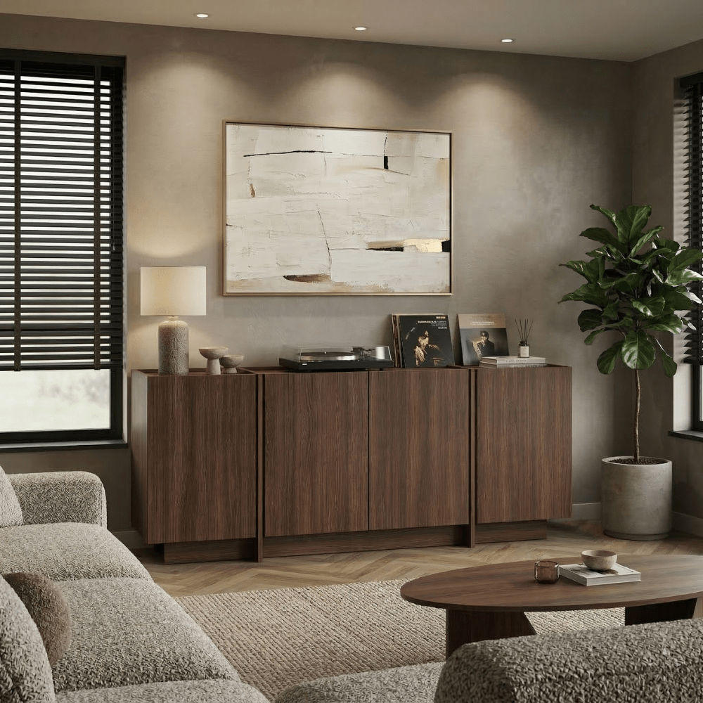 Sideboards - Sideboard Japandi walnut melamine Lowen 180x45x80 cm - Dimehouse