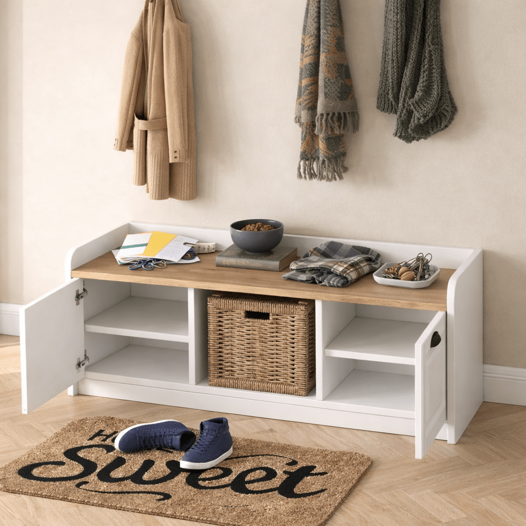 Furniture sets - Furniture set Coat rack - Shoe cabinet - White - Oak Melamine - Hally - Dimehouse