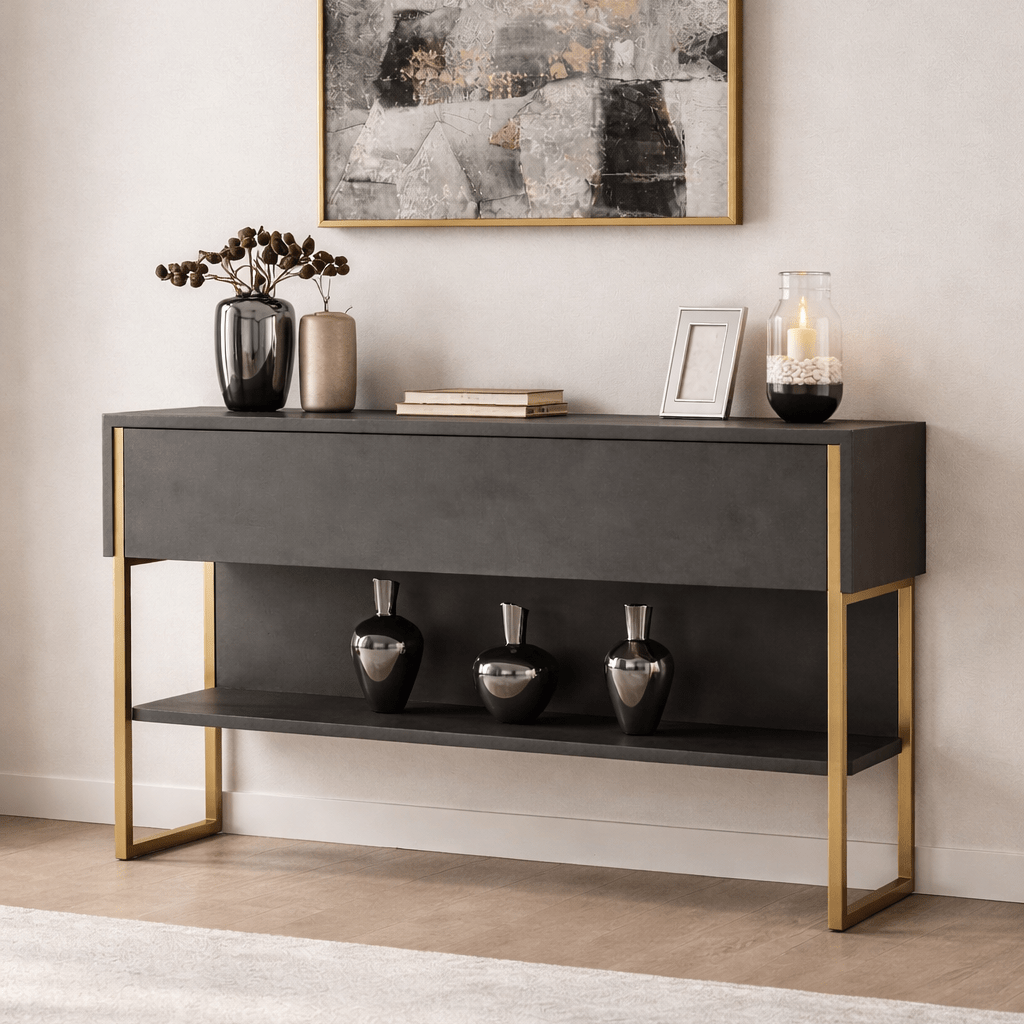 Sideboards - Modern Sideboard Anthracite Luxury 120x80x30 - Golden Frame - One Compartment - Dimehouse
