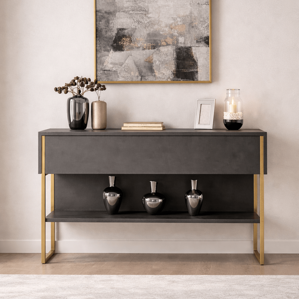 Sideboards - Modern Sideboard Anthracite Luxury 120x80x30 - Golden Frame - One Compartment - Dimehouse